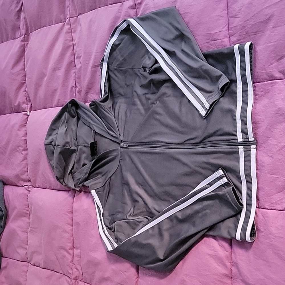 Katy's Borneo Sleek Gray & Lavender Zip-up Lightweight Hoodie Jacket, size M/L
